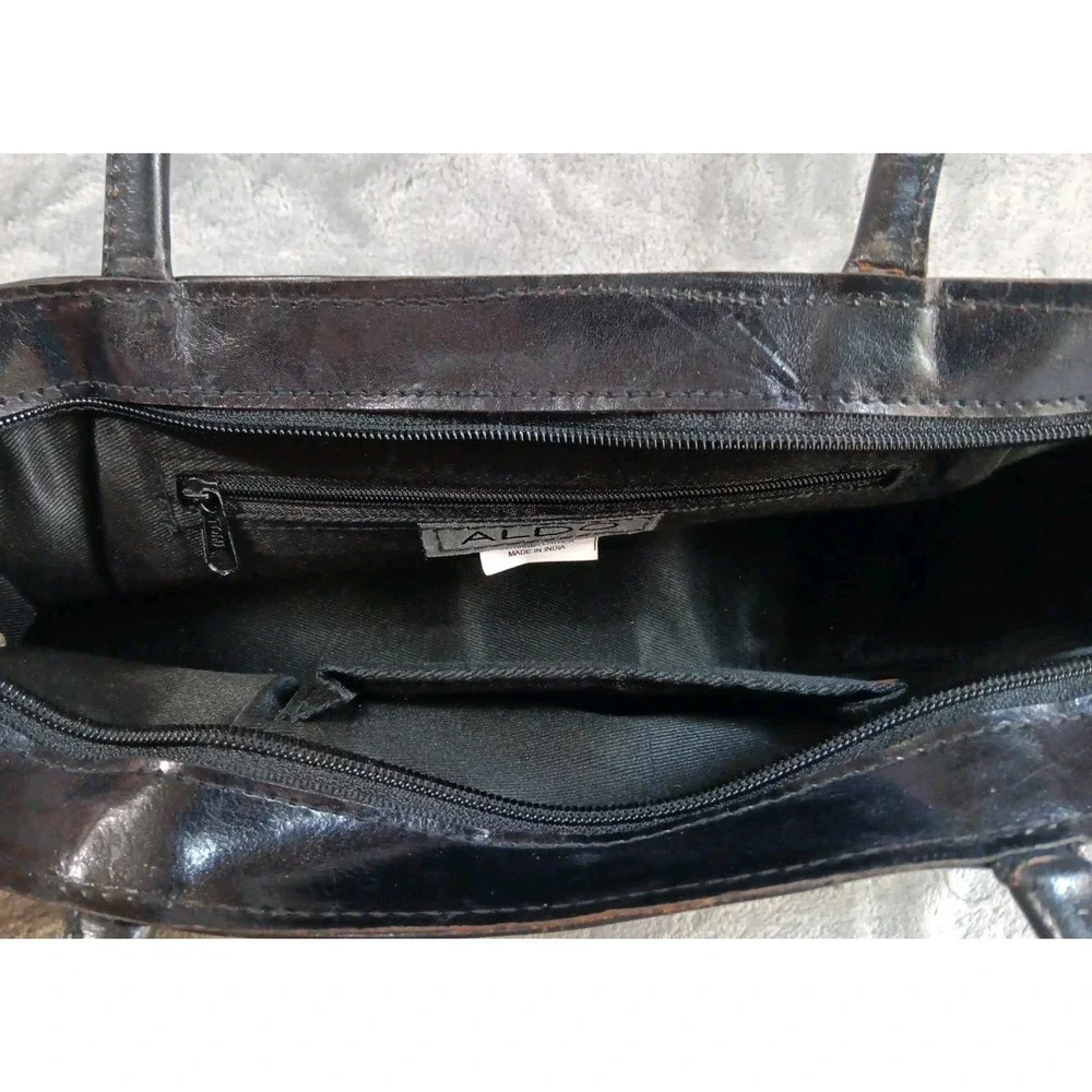 Aldo Black Leather Purse Handbag Cream‎ Beige Stitched Embroidered Bag READ